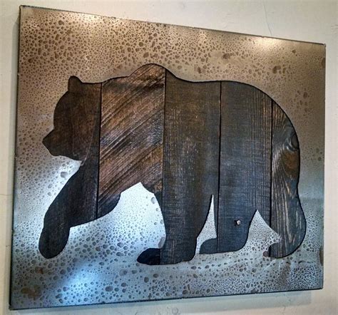 Bear Wall Hanging Metal Art Reclaimed Wood And Aged Steel Etsy