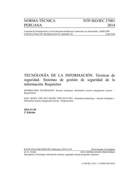 PDF NORMA TÉCNICA NTP ISO IEC 27001 PERUANA 2014 DOKUMEN TIPS