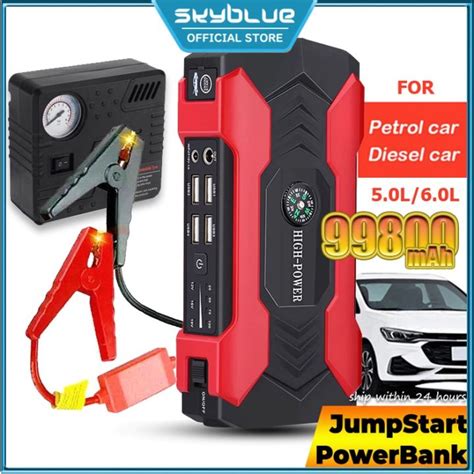 ☛car Jump Starter Power Bank 99800mah Car Jumper With Type Pump Powerbank Untuk Jump Start