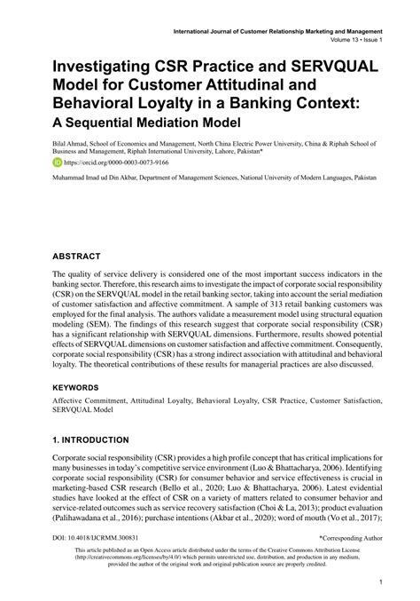 Pdf Investigating Csr Practice And Servqual Model For Customer