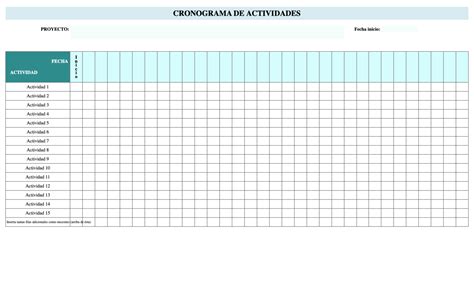 Cronograma, organización y Plantilla Excel