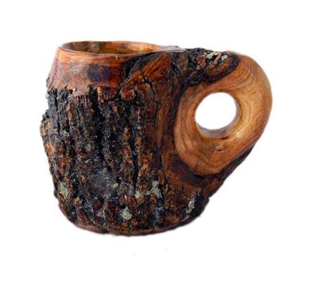 Wooden Bark On Coffee Mug Hand Carved Ash Wood Hand Carved Mugs