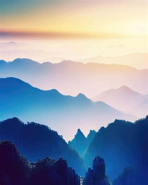 Premium Photo | Beautiful Huangshan mountains landscape at sunrise