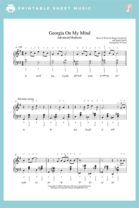 Georgia On My Mind by Ray Charles Piano Sheet Music | Advanced Level ...