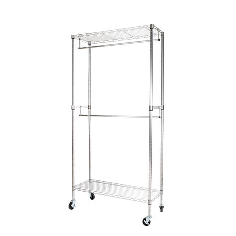 Adjustable Double Hanging Rod Garment Rolling Closet Chrome Organizer ...