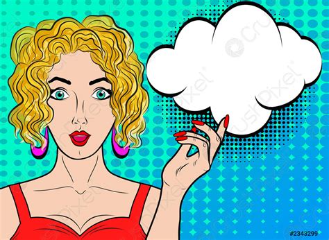 Wow Pop Art Female Face Sexy Surprised Young Woman With Stock Vector