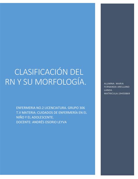 Clasificaci N Del Rn Y Su Morfolog A Uagro Enfermeria Clasificaci N