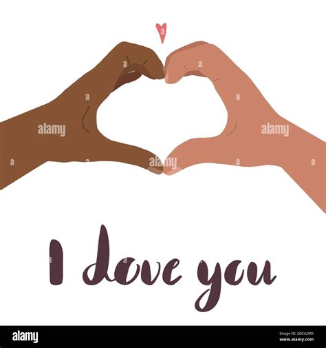 I love you. Hand drawn flat illustration of two hands with a heart ...