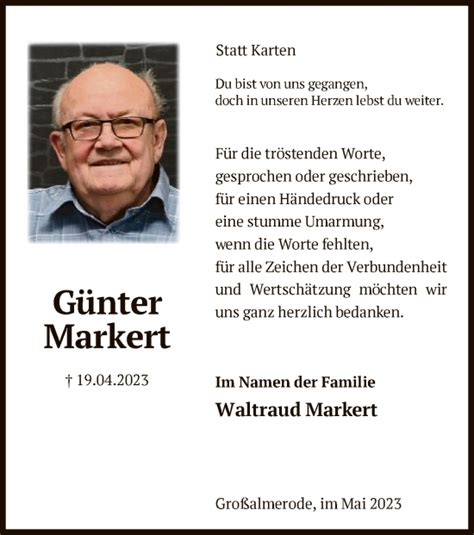 Traueranzeigen von Günter Markert Trauer HNA de