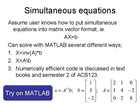 How To Solve Two Equations Simultaneously In Matlab Tessshebaylo