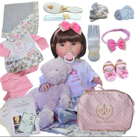 Brinquedo De Bebê Reborn - Bebê Boneca Reborn Luna Cinza e Rosa Menina Presente Enxoval Brinquedo ...