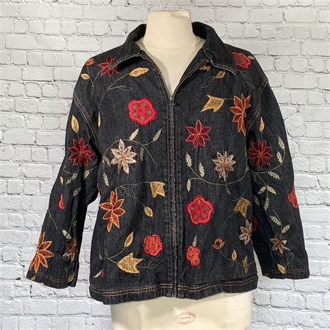 Chico S Jackets Coats Vintage Chicos Design 3 Floral Embroidered