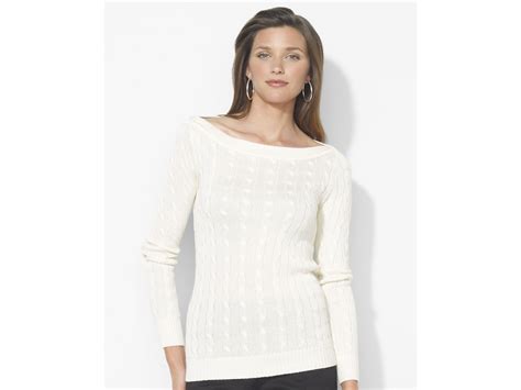 Lauren By Ralph Lauren Boat Neck Cable Sweater In White Lyst