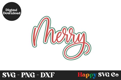 Merry Outline SVG, Christmas Shirt, Xmas Sublimation - So Fontsy