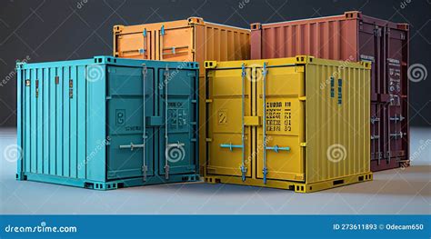 Maritime Container In Different Colors For Transporting Goods Industry Concept Stock