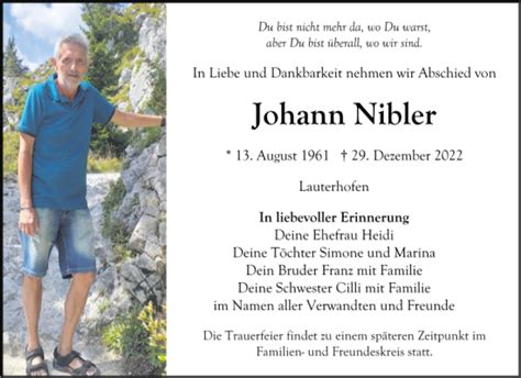 Traueranzeigen Von Johann Nibler Mittelbayerische Trauer