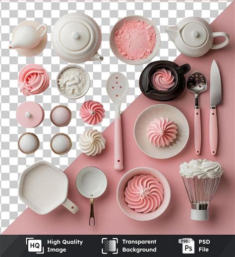 Premium Psd Dessert Baking Essentials Set Up On A Pink Table With