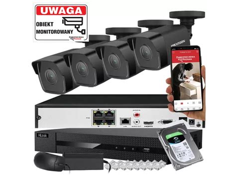 Zestaw Do Monitoringu Czarne Kamery Ip Hikvision Ipcam B Mpx