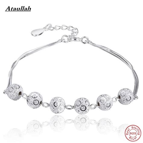 Real Ball 925 Silver Fashion Sterling Silver Bracelets For Women Fine