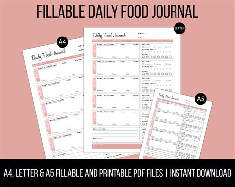 Printable And Fillable Daily Food Journal Food Tracker Etsy Food