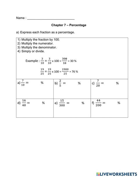 Fraction And Decimal To Percentage Worksheet Live Worksheets Worksheets Library