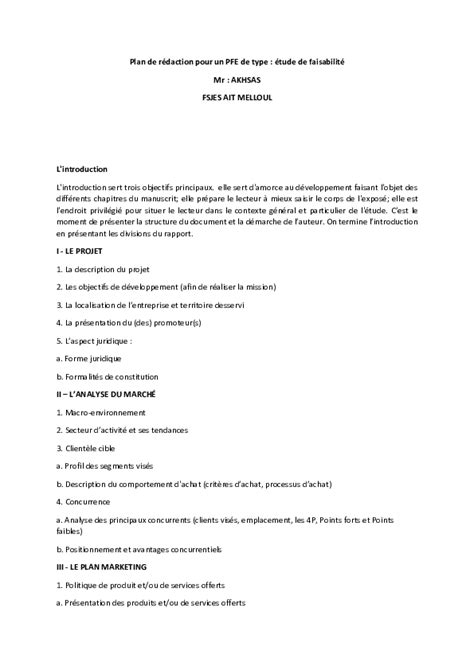 Pdf Plan De Rédaction Pour Un Pfe De Type étude De Faisabilité