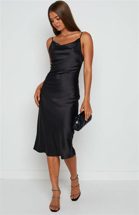 Schiffer Slip Midi Dress Black Beginning Boutique