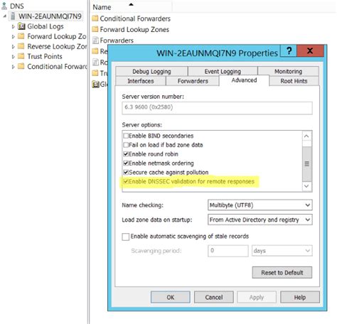 Enabling Windows DNS Server To Validate DNSSEC