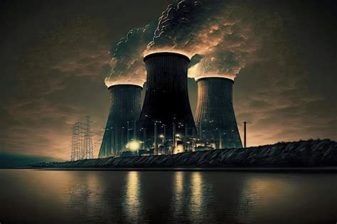 Premium Photo Night Picture Of Nuclear Power Plant With Lit Nuclear