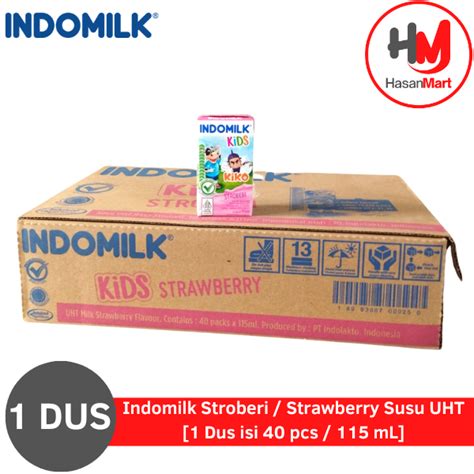 Jual Indomilk Stroberi Strawberry Susu UHT 1 Dus Isi 40 Pcs 115 ML