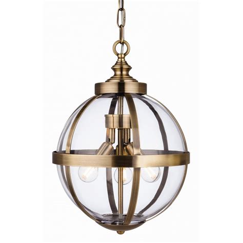 Firstlight Monroe Classic 3 Light Ceiling Pendant In Antique Brass With Clear Glass 3708ab