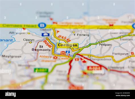 cardigan  surrounding areas shown   road map  geography map stock photo alamy