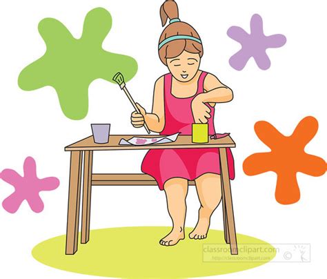 Art and Crafts Clipart-girl painting at art table clipart