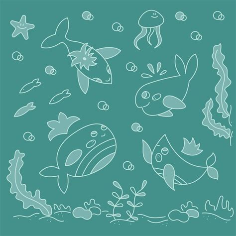 Premium Vector Set With Four Cute Different Whales Doodle Color