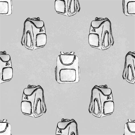 Seamless Pattern Sketch Of A School Backpacks Drawn By Hand On A