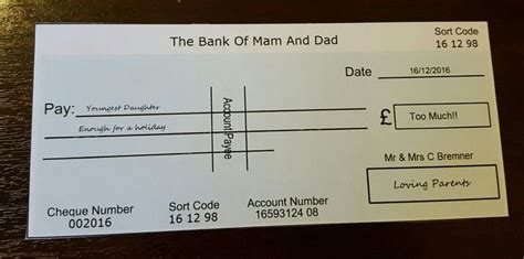 The Bank Of Mam And Dad Fake Cheque Blank Check Sort Code Bank O