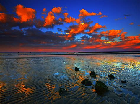 Sunset Sky Night Colorful Dusk Reflection Water Calm Ocean