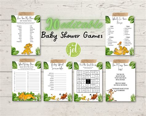 Lion king baby shower games editable baby shower games instant download ...