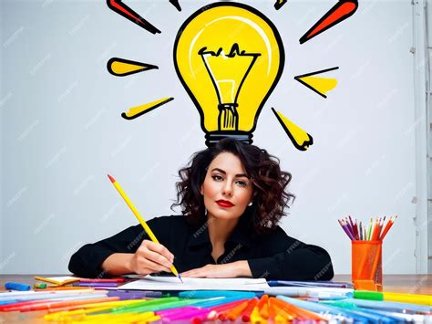 Mujer joven con cabeza pensando en la oficina mujer joven con mente