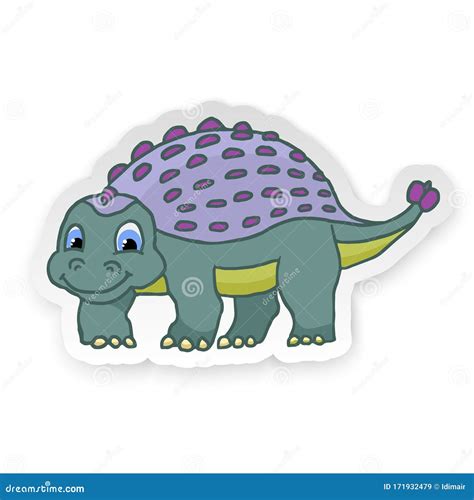 Cartoon Ankylosaurus Cute Little Baby Dinosaur Sticker. Vector ...