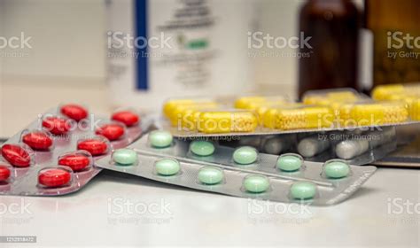 Tablets Of Different Colors Form And Dimensions Stock Photo Download