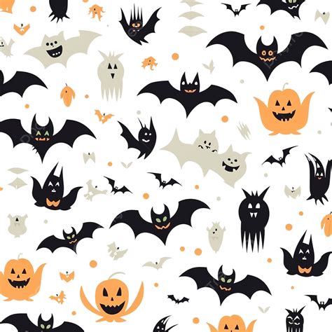 Halloween Seamless Pattern With Ghosts Bat And Spider Halloween