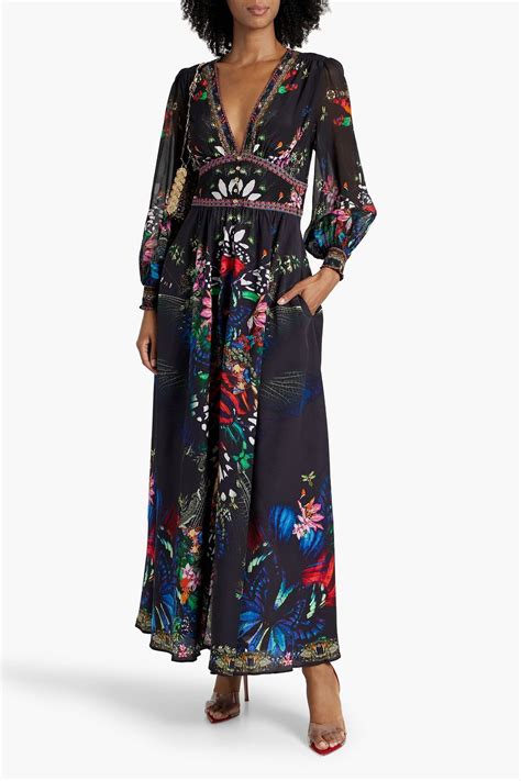 CAMILLA Crystal Embellished Printed Silk Crepe De Chine And Chiffon