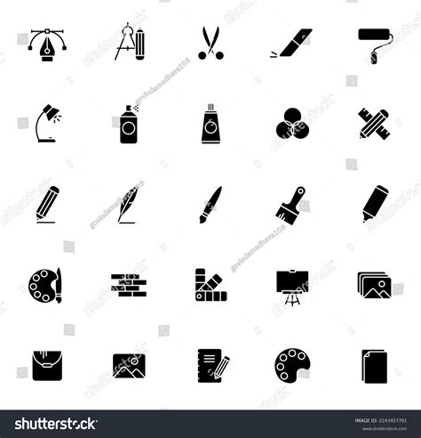 Art Tools Glyph Icons Isolated On Stock Vector Royalty Free