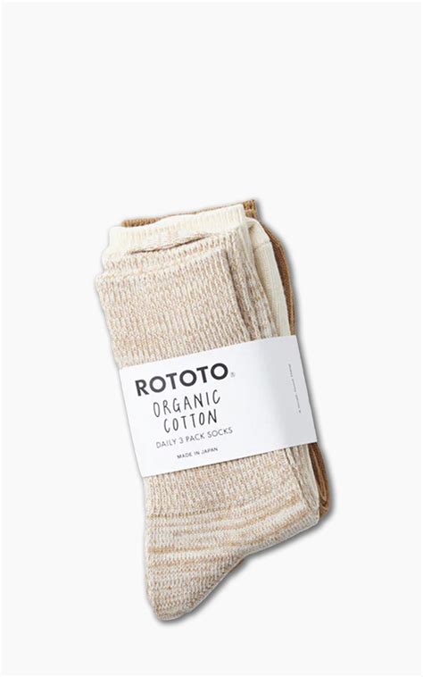 Rototo R Organic Daily Pack Ribbed Crew Socks Ecru Brown Cultizm