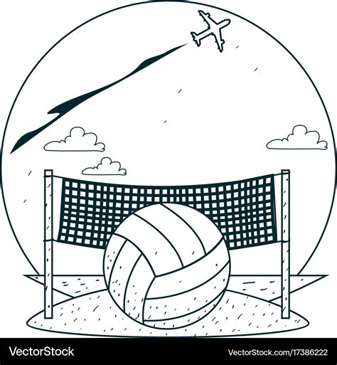 Beach Volleyball Outline Drawings For Coloring Vector Image