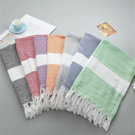 Dropship Super Large 100180cm Plaid Turkish Cotton Bath Towels For