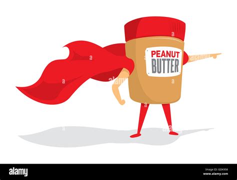 Cartoon illustration of peanut butter jar super hero saving the day ...