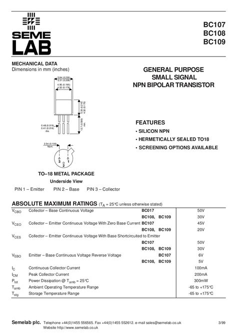 Bc107 Bc108 Bc109 Transistor Data Sheet