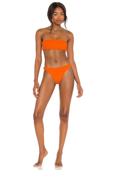 Solid Striped Annabelle Reversible Bikini Top In Papaya REVOLVE